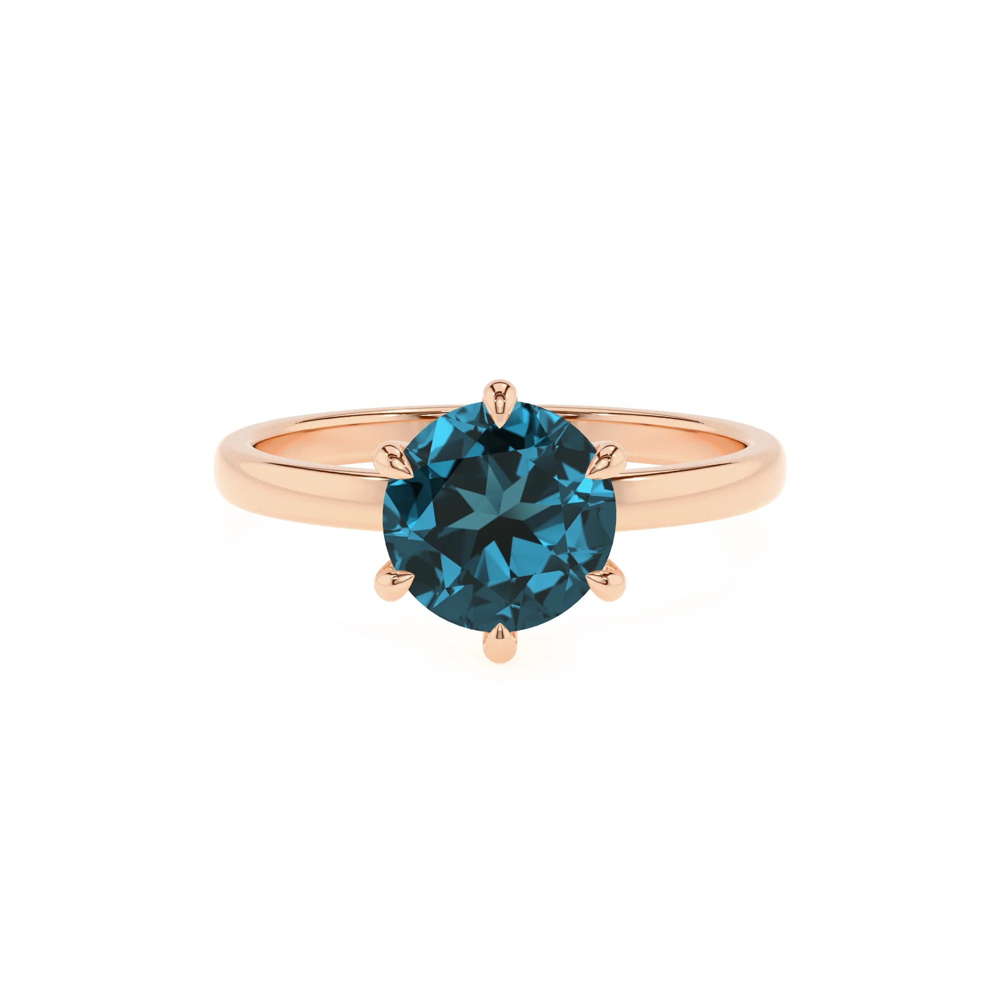 natural london-blue-topaz round solitaire rings in rose gold