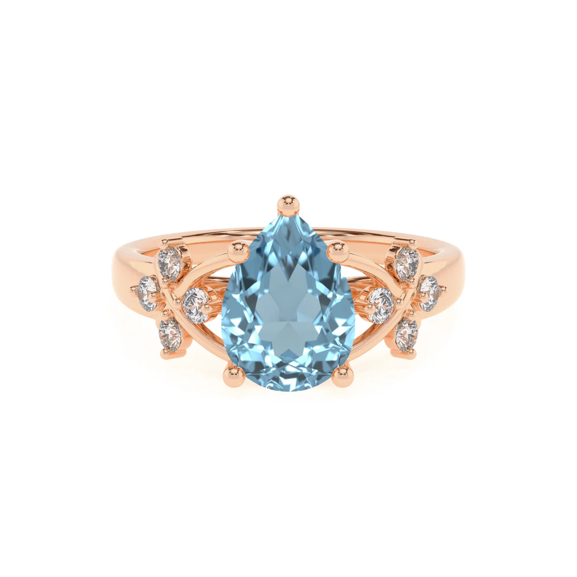 lab grown aquamarine pear solitaire rings in rose gold