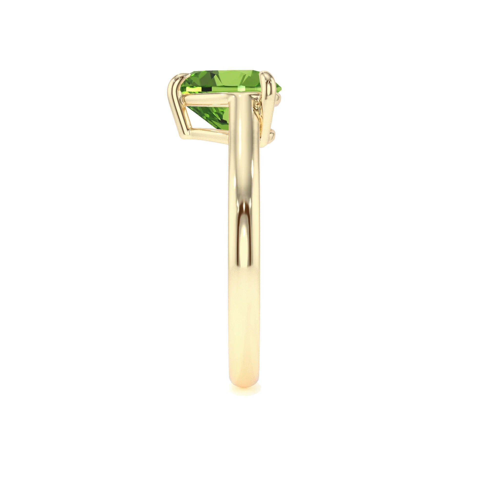 natural peridot heart solitaire rings in yellow gold