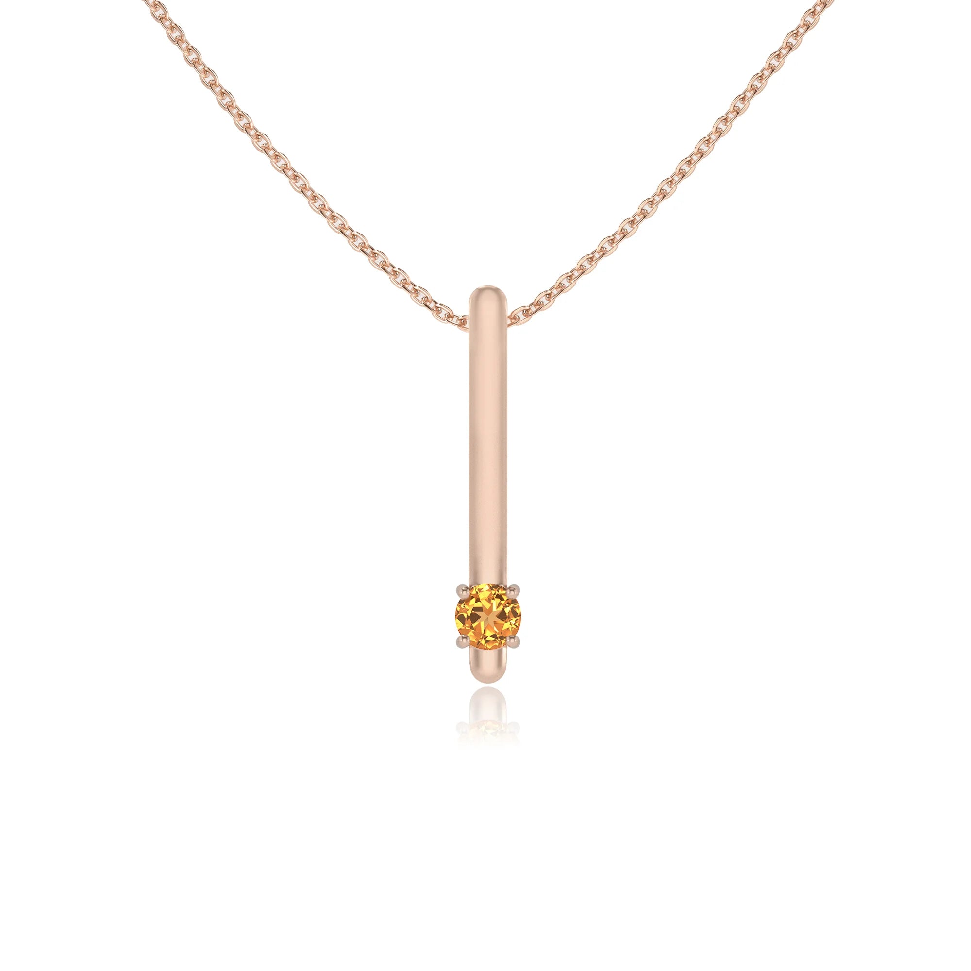 lab grown citrine round bar necklaces in rose gold