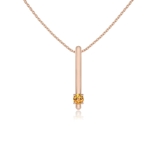 lab grown citrine round bar necklaces in rose gold