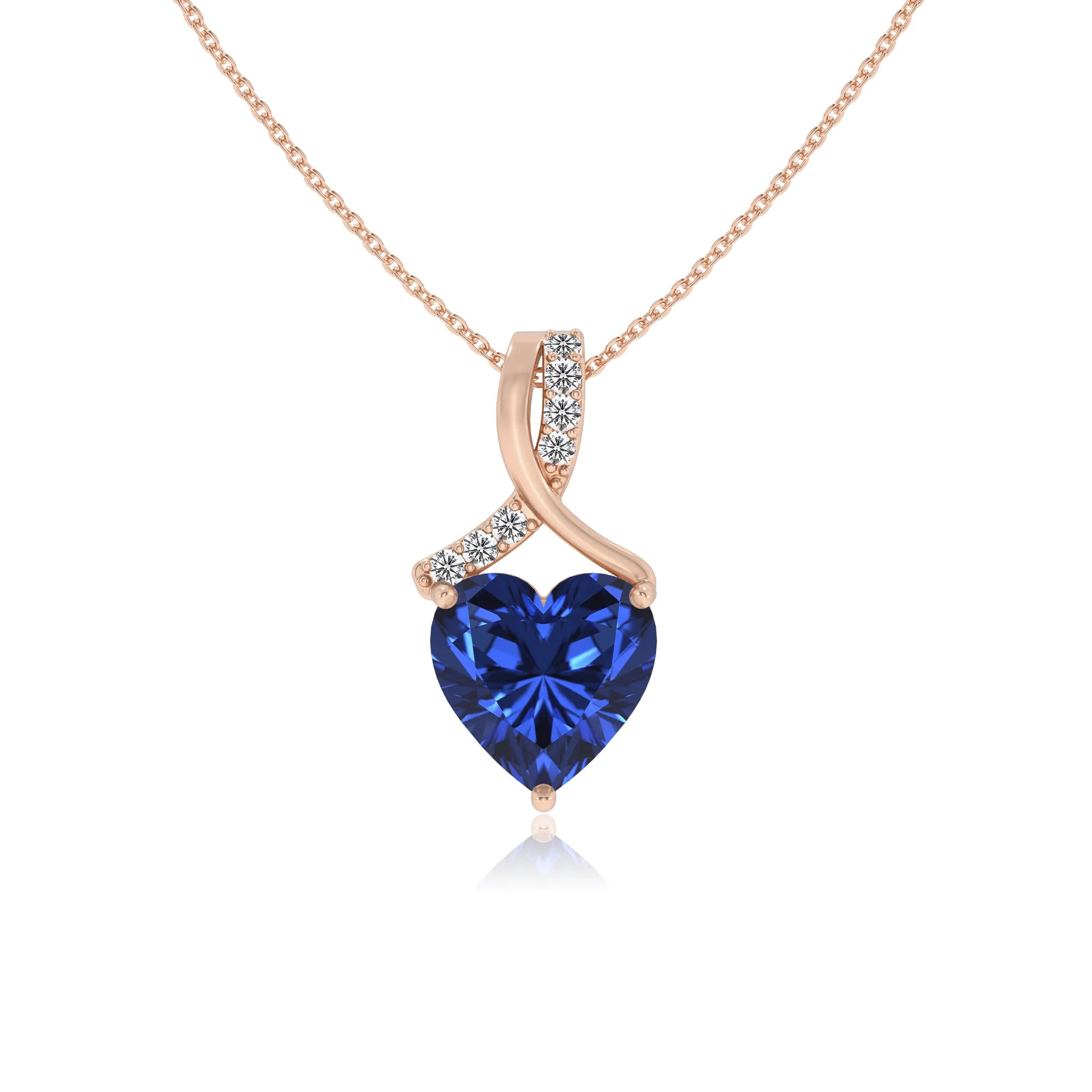 lab grown blue-sapphire heart solitaire necklaces in rose gold
