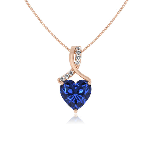 lab grown blue-sapphire heart solitaire necklaces in rose gold