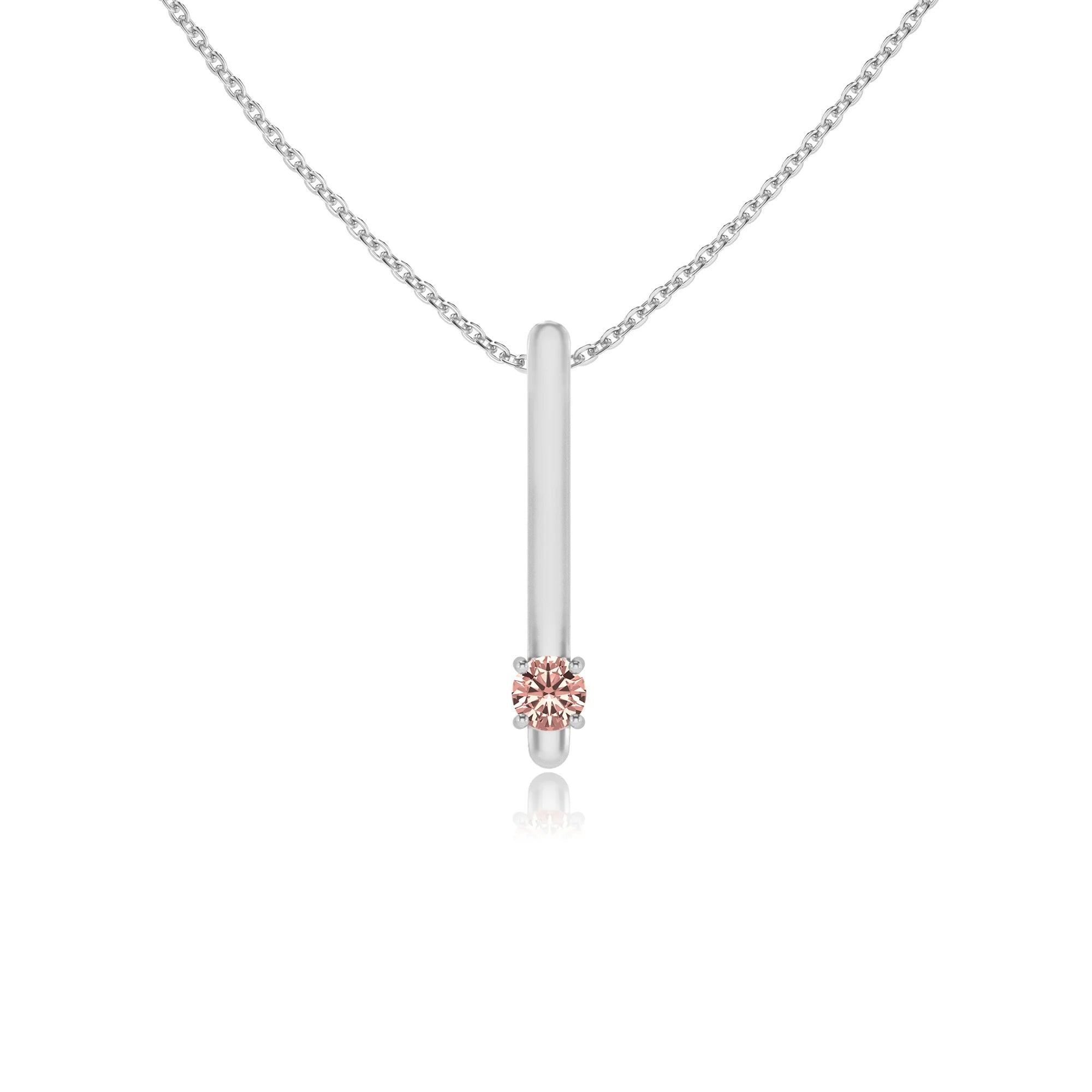 lab grown morganite round bar necklaces in white gold