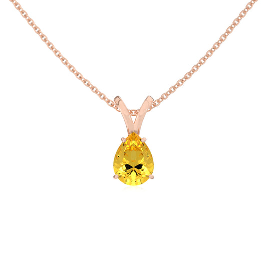 lab grown yellow-sapphire pear solitaire v-bale necklaces in rose gold