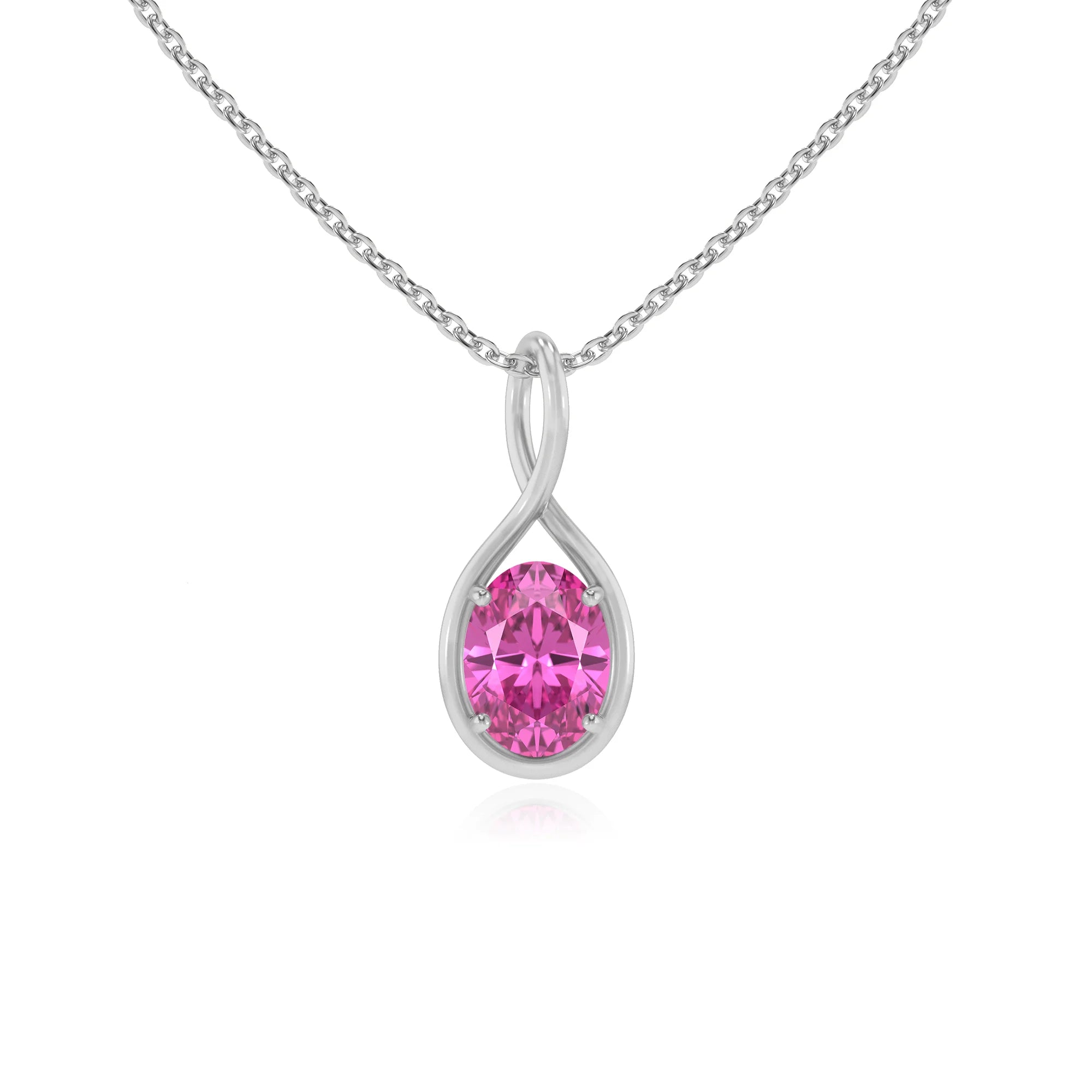 lab grown pink-sapphire oval solitaire necklaces in white gold