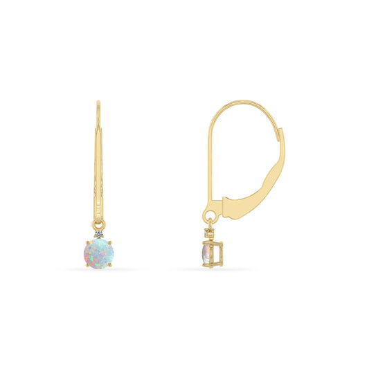 lab grown opal round drop earrings in yellow gold