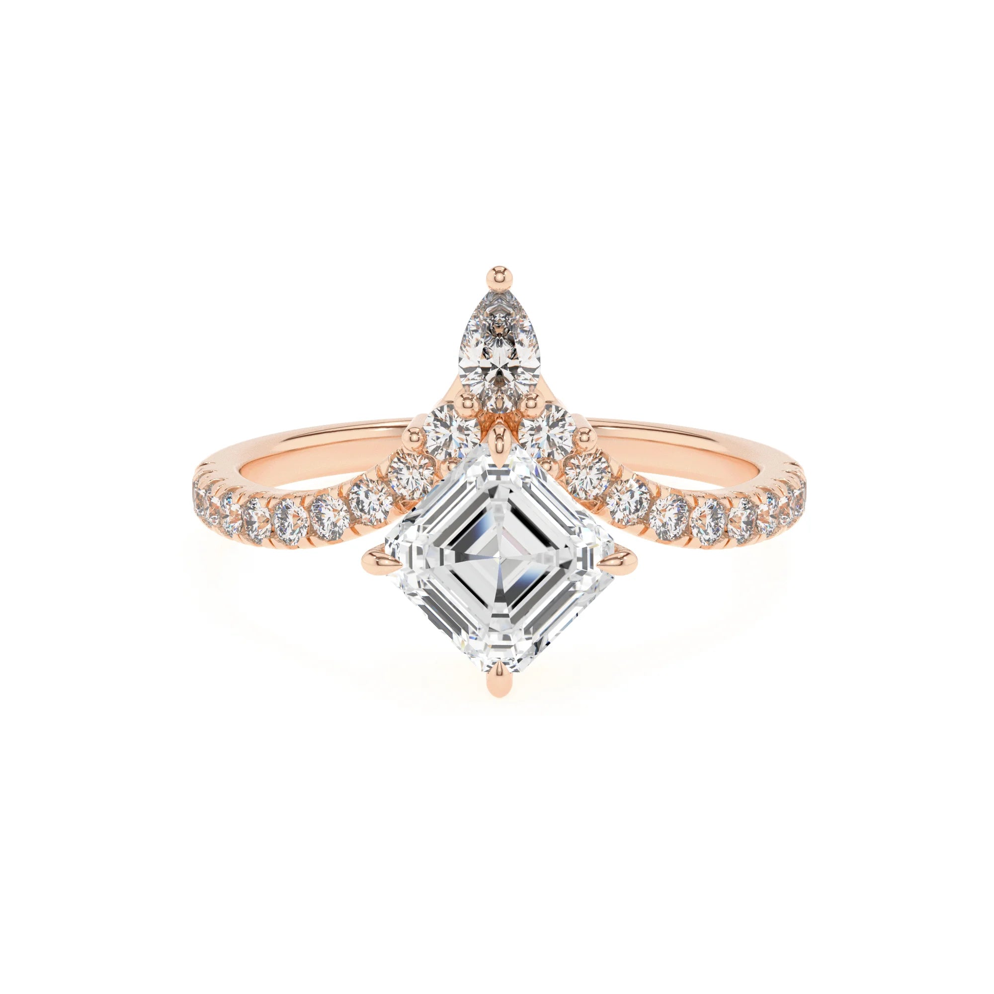 lab grown moissanite asscher solitaire rings in rose gold