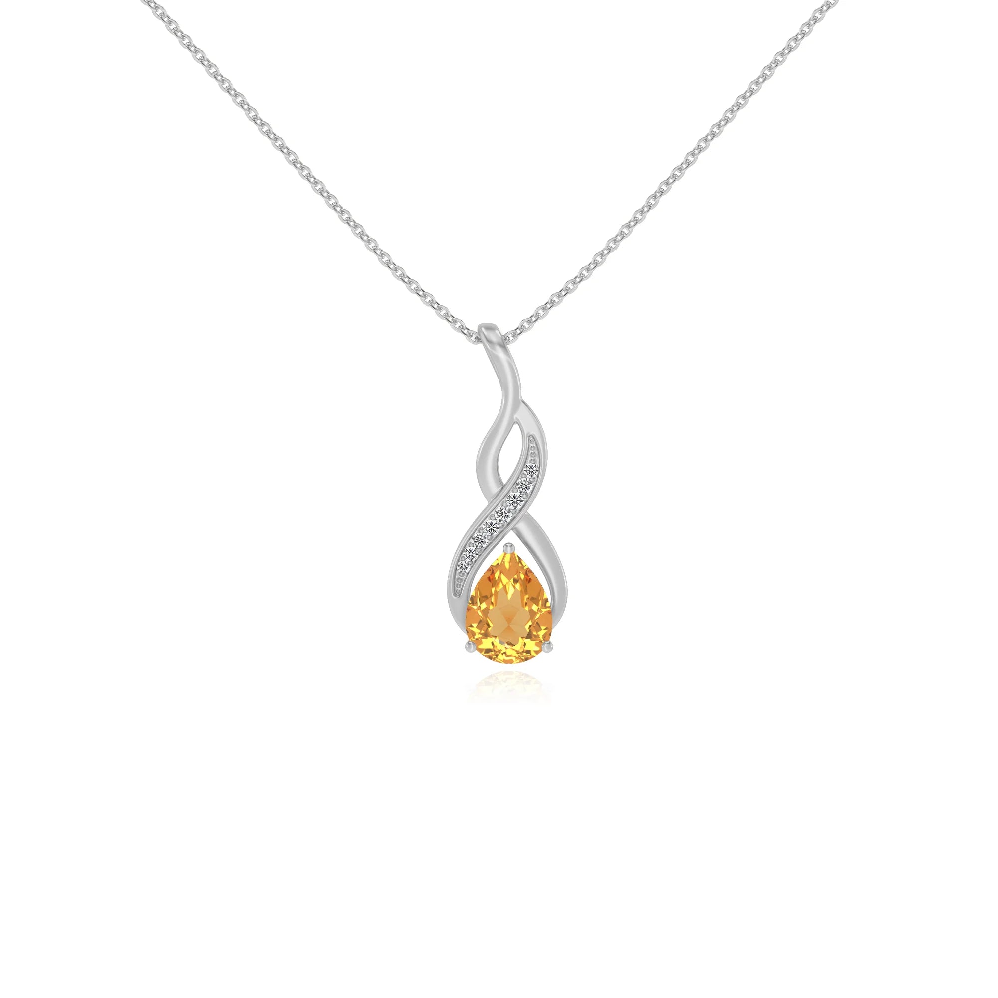 lab grown citrine pear solitaire necklaces in white gold