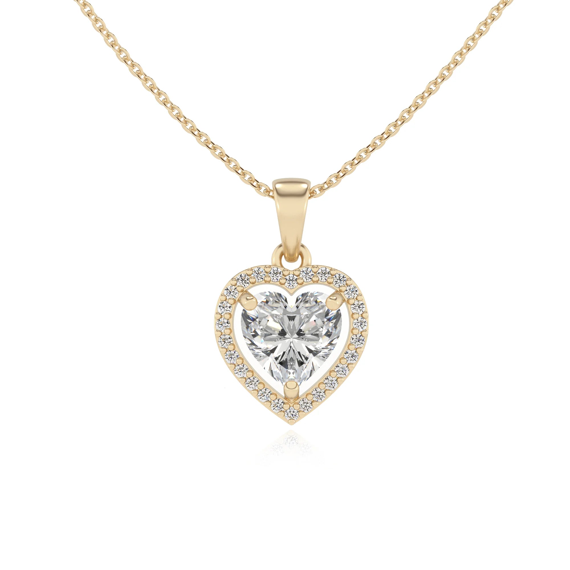 lab grown moissanite heart solitaire necklaces in yellow gold
