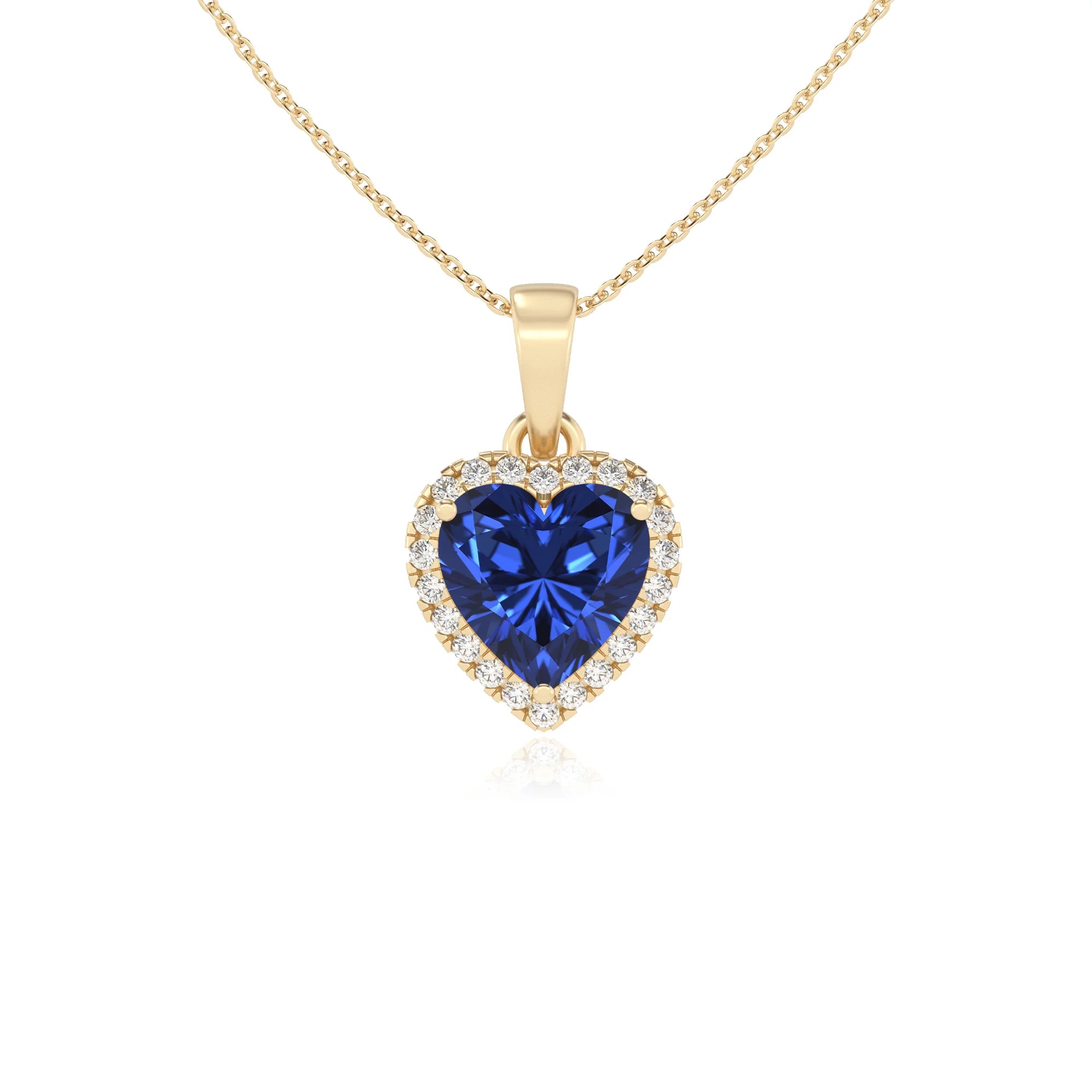 lab grown blue-sapphire heart solitaire necklaces in yellow gold