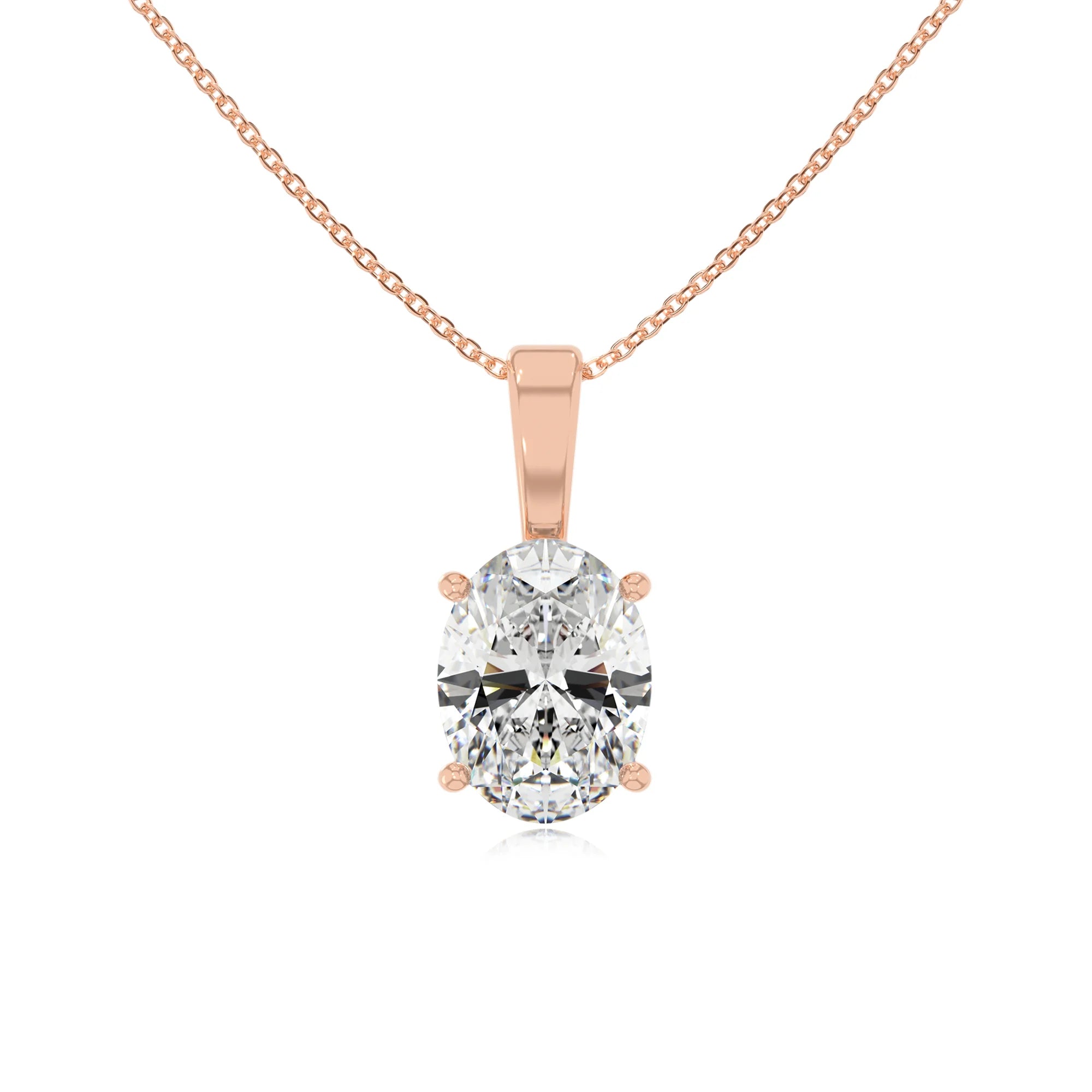 lab grown moissanite oval solitaire necklaces in rose gold