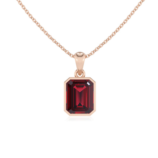 lab grown ruby emerald cut solitaire necklaces in rose gold