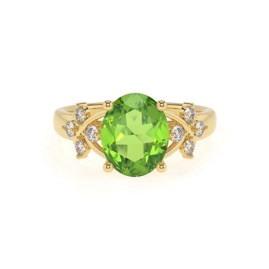 natural peridot oval solitaire rings in yellow gold