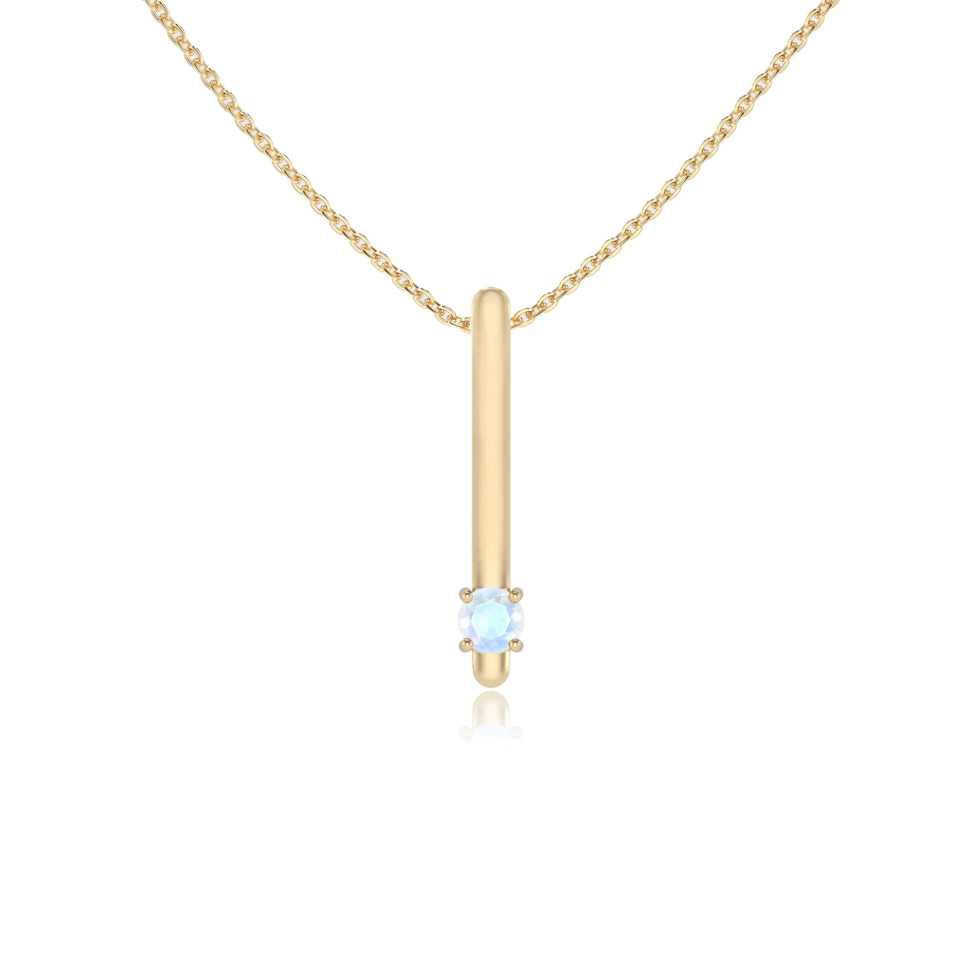natural rainbow-moonstone round bar necklaces in yellow gold