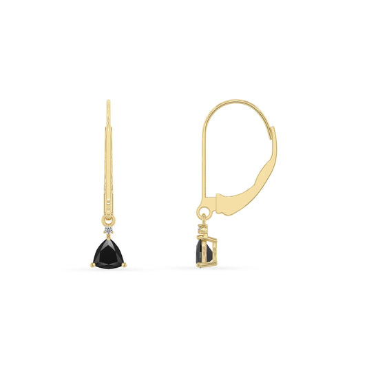 natural black onyx trillion drop earrings in yellow gold