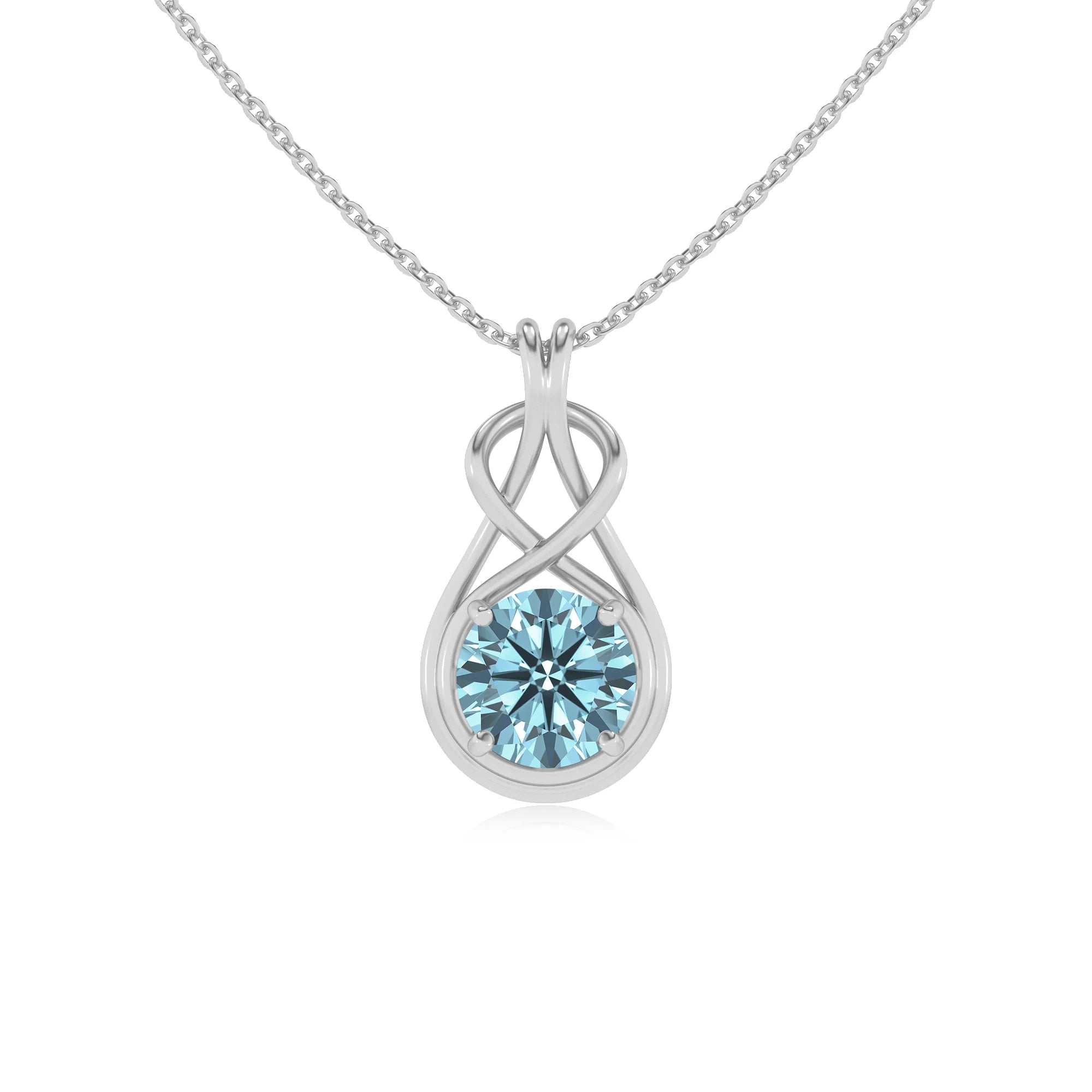 lab grown aquamarine round solitaire necklaces in platinum