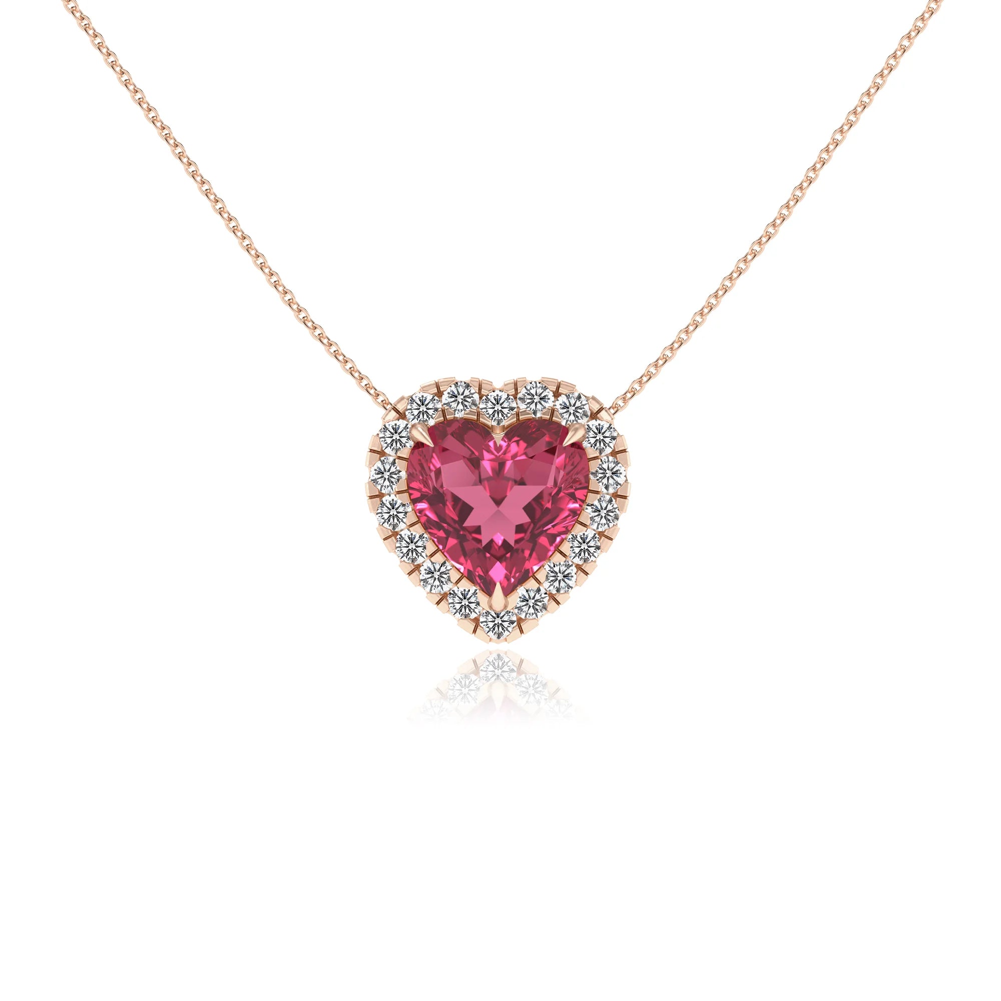 lab grown pink tourmaline heart solitaire necklaces in rose gold
