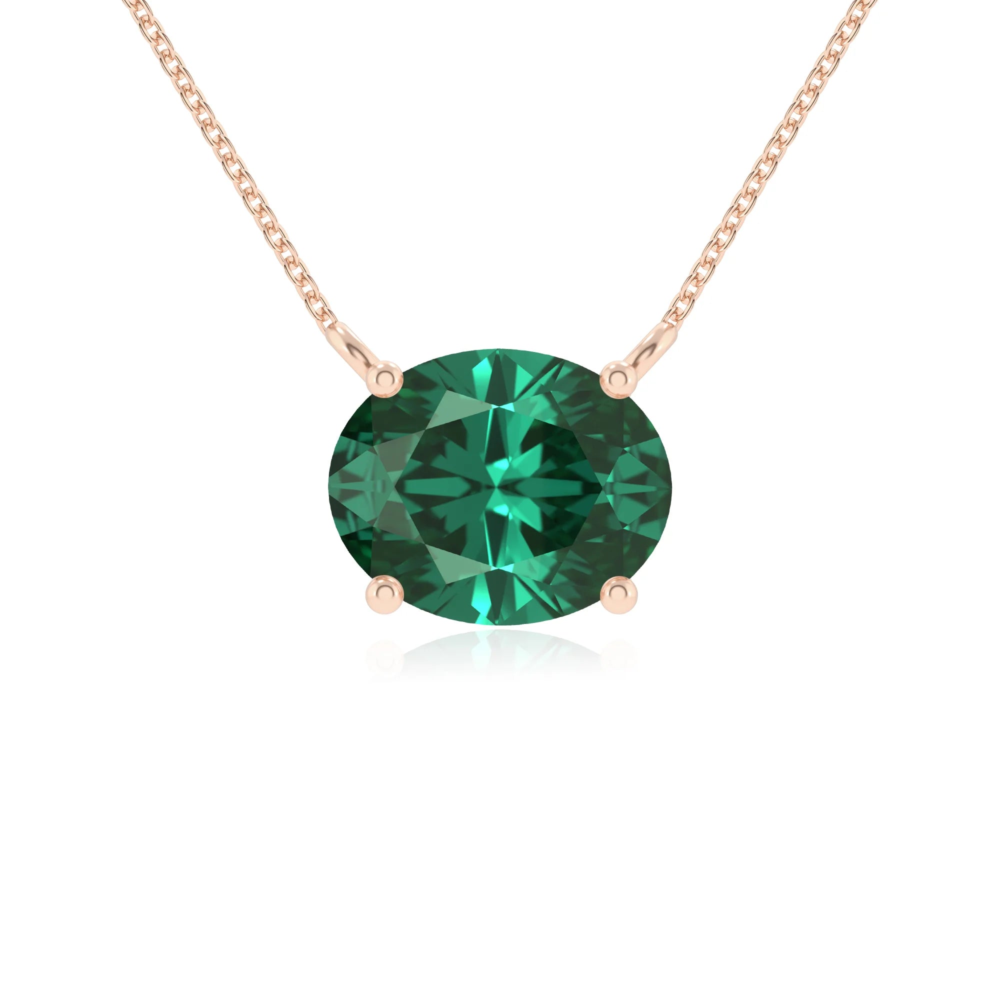 lab grown emerald oval solitaire necklaces in rose gold