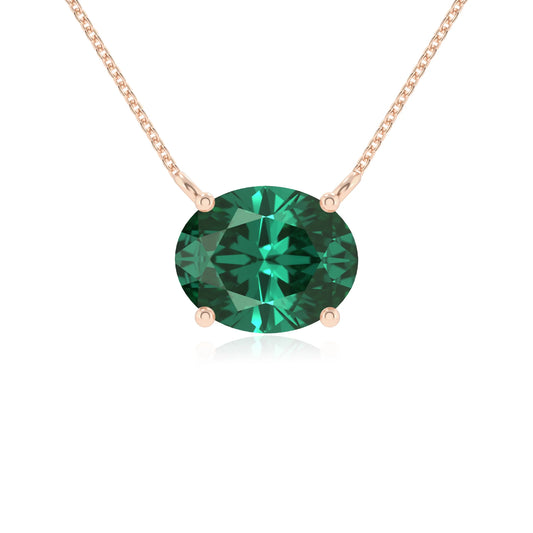 lab grown emerald oval solitaire necklaces in rose gold