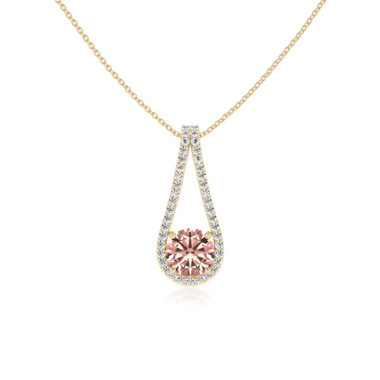 lab grown morganite round solitaire v-bale necklaces in yellow gold