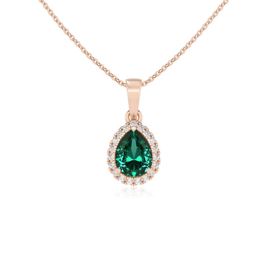 lab grown emerald pear solitaire necklaces in rose gold