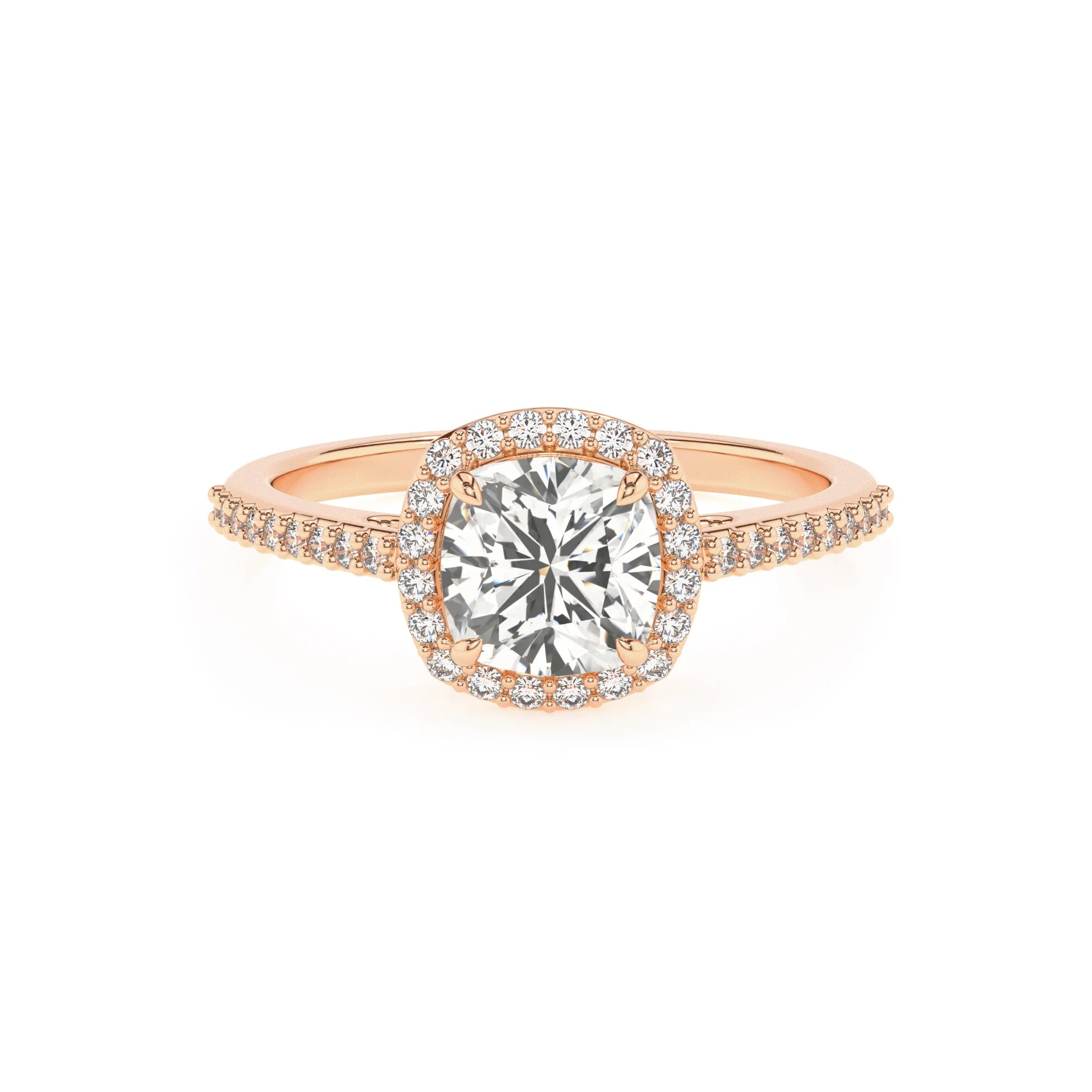 lab grown moissanite cushion solitaire rings in rose gold