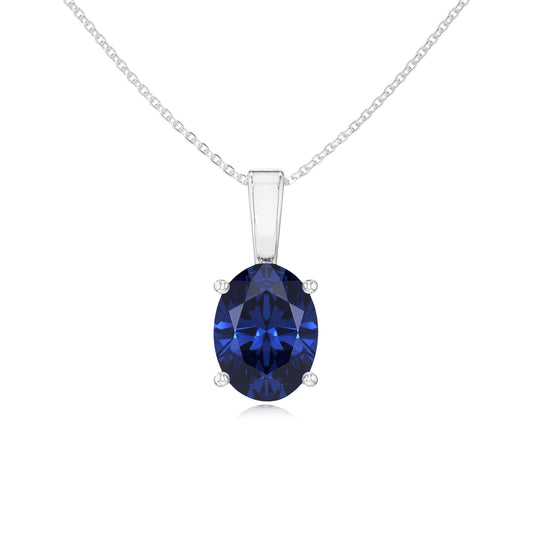 lab grown blue-sapphire oval solitaire necklaces in white gold