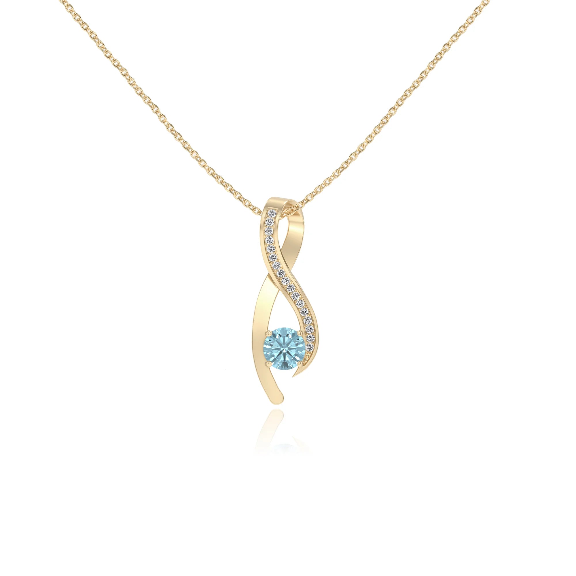 lab grown aquamarine round solitaire necklaces in yellow gold