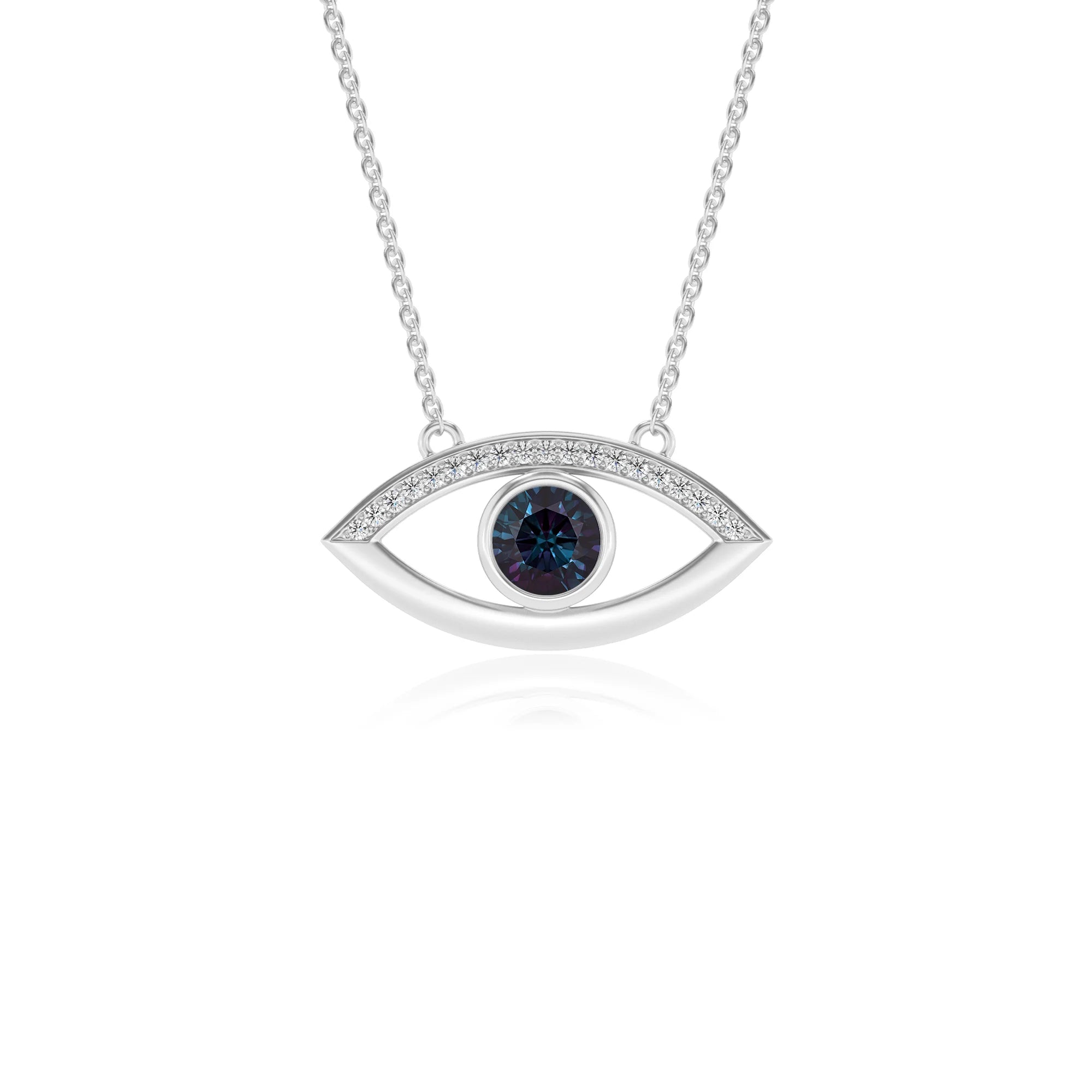 lab grown alexandrite round solitaire necklaces in white gold
