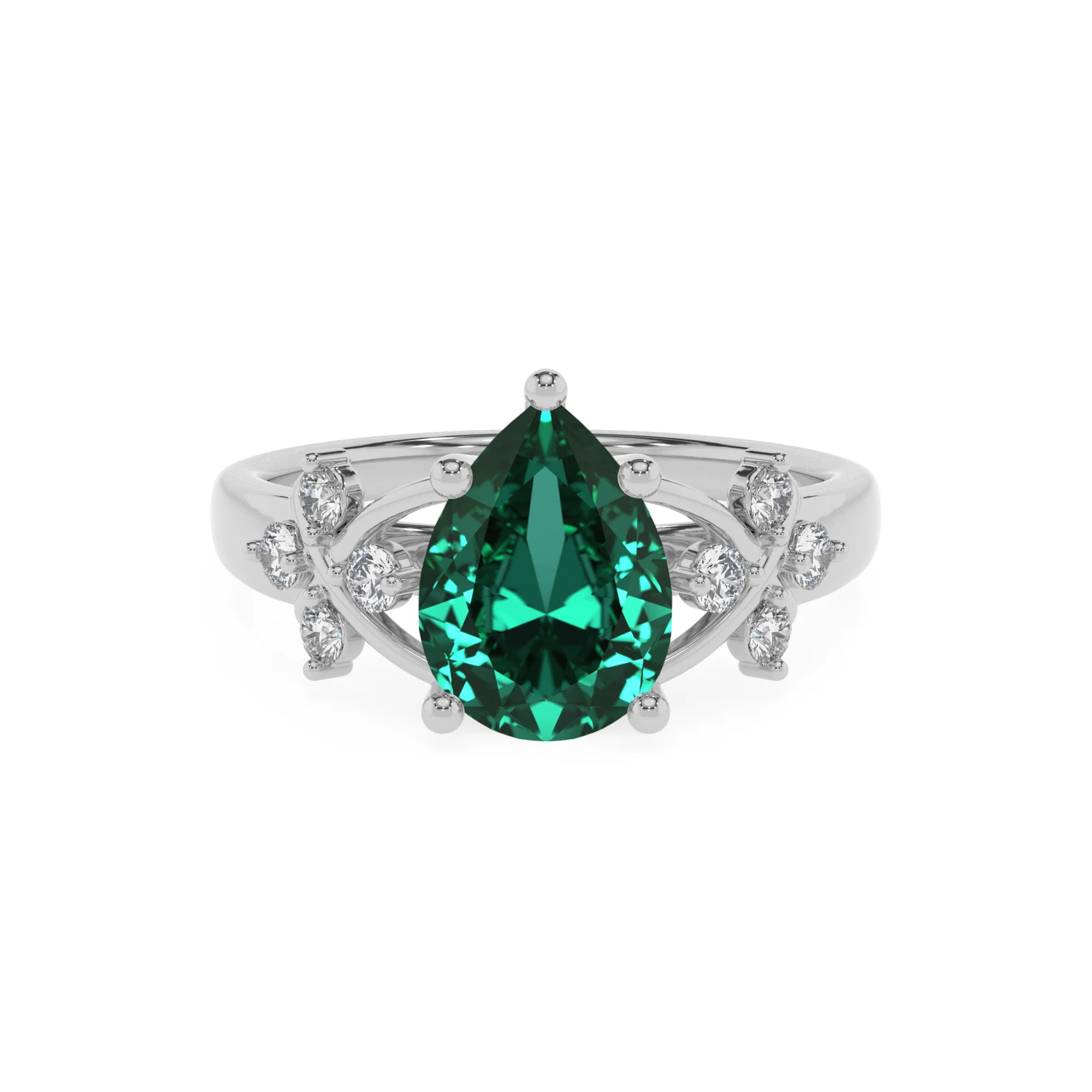 lab grown emerald pear solitaire rings in white gold