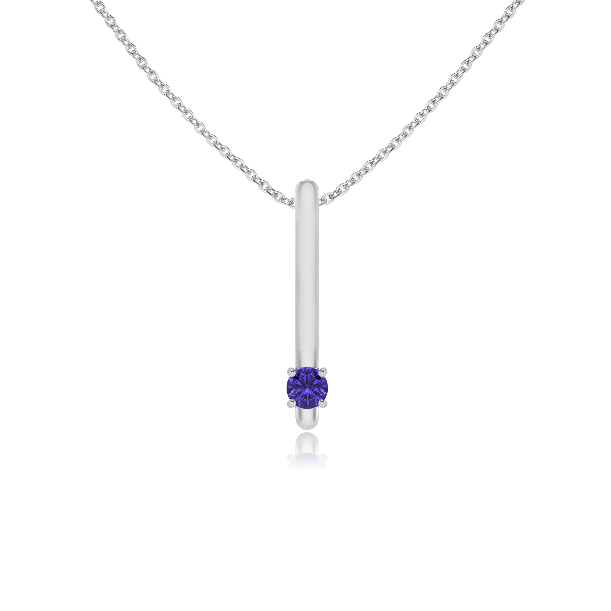 lab grown tanzanite round bar necklaces in white gold