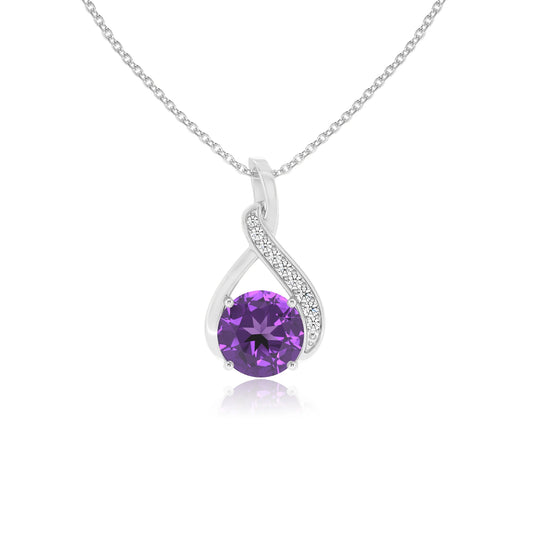 lab grown amethyst round solitaire necklaces in white gold