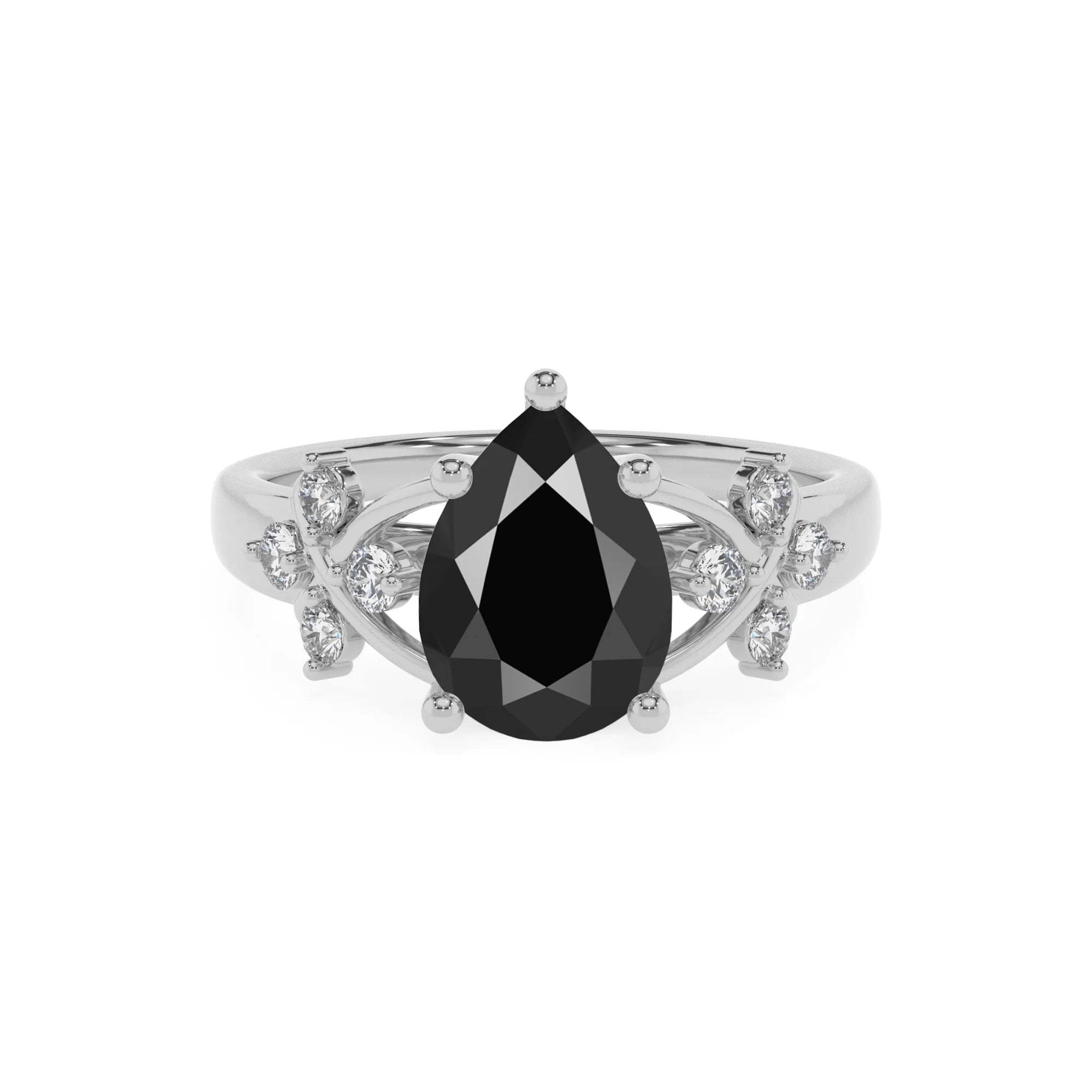 natural black-onyx pear solitaire rings in platinum