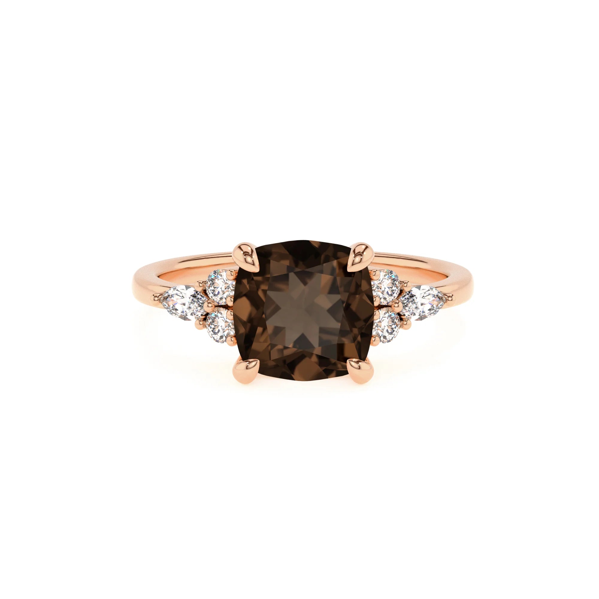 natural smoky-quartz cushion solitaire rings in rose gold