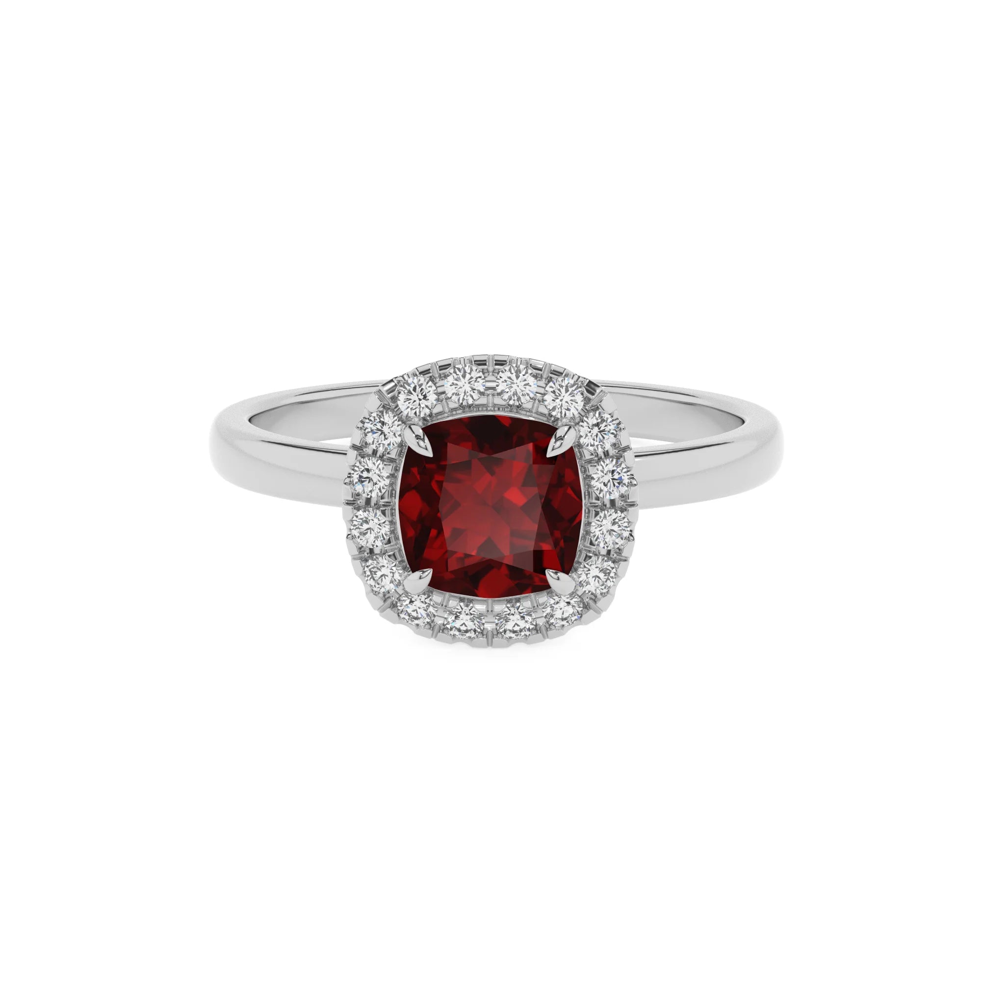 natural garnet cushion solitaire rings in sterling silver