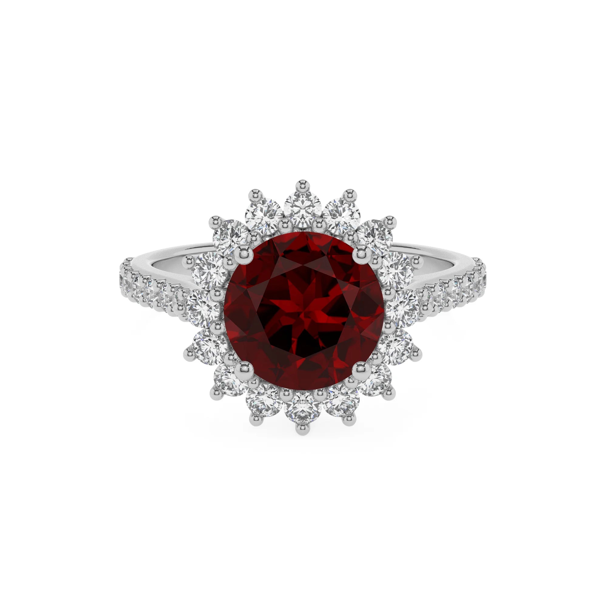 natural garnet round solitaire rings in sterling silver