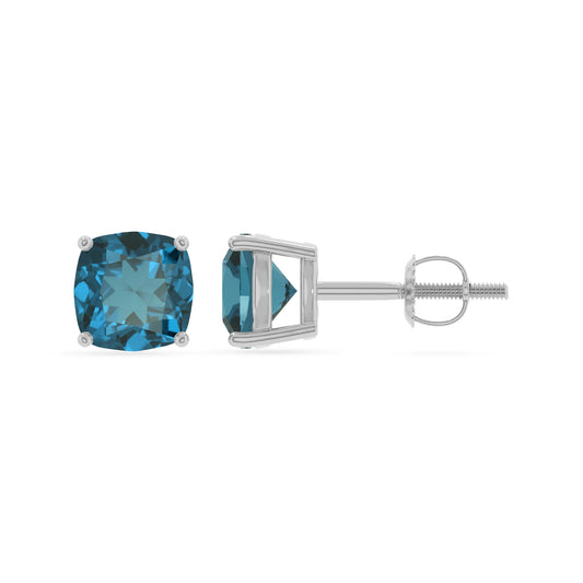 natural london blue topaz cushion stud earrings in platinum