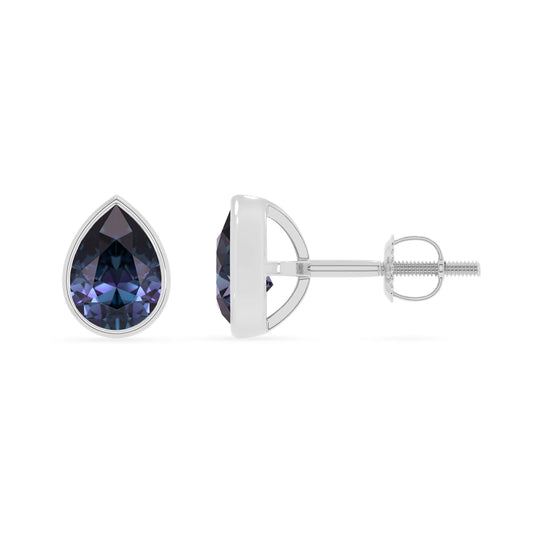 lab grown alexandrite pear stud earrings in platinum