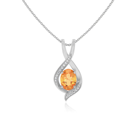 lab grown citrine oval solitaire necklaces in platinum