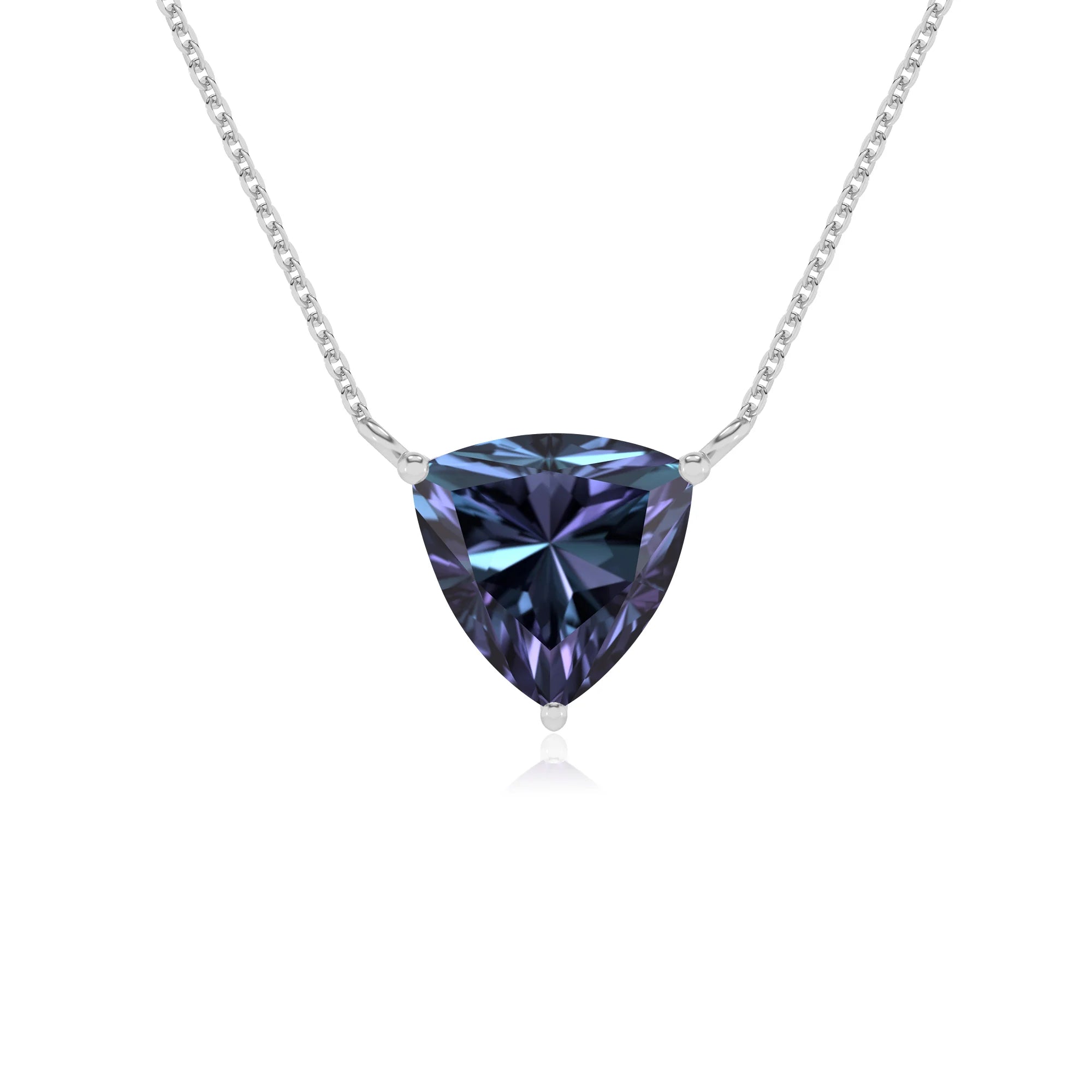 lab grown alexandrite trillion solitaire necklaces in sterling silver
