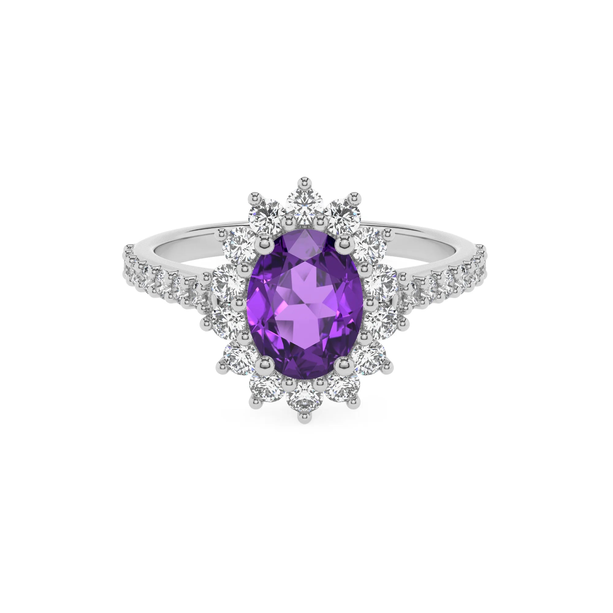 lab grown amethyst oval solitaire rings in white gold