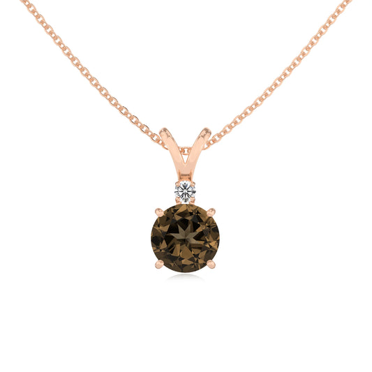 natural smoky-quartz round solitaire v-bale necklaces in rose gold