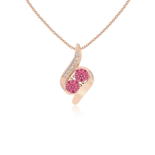 lab grown pink-tourmaline round solitaire v-bale necklaces in rose gold