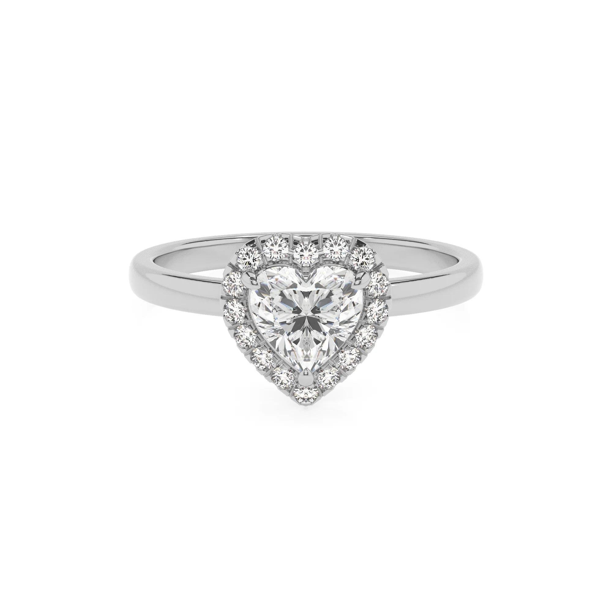lab grown moissanite heart solitaire rings in white gold