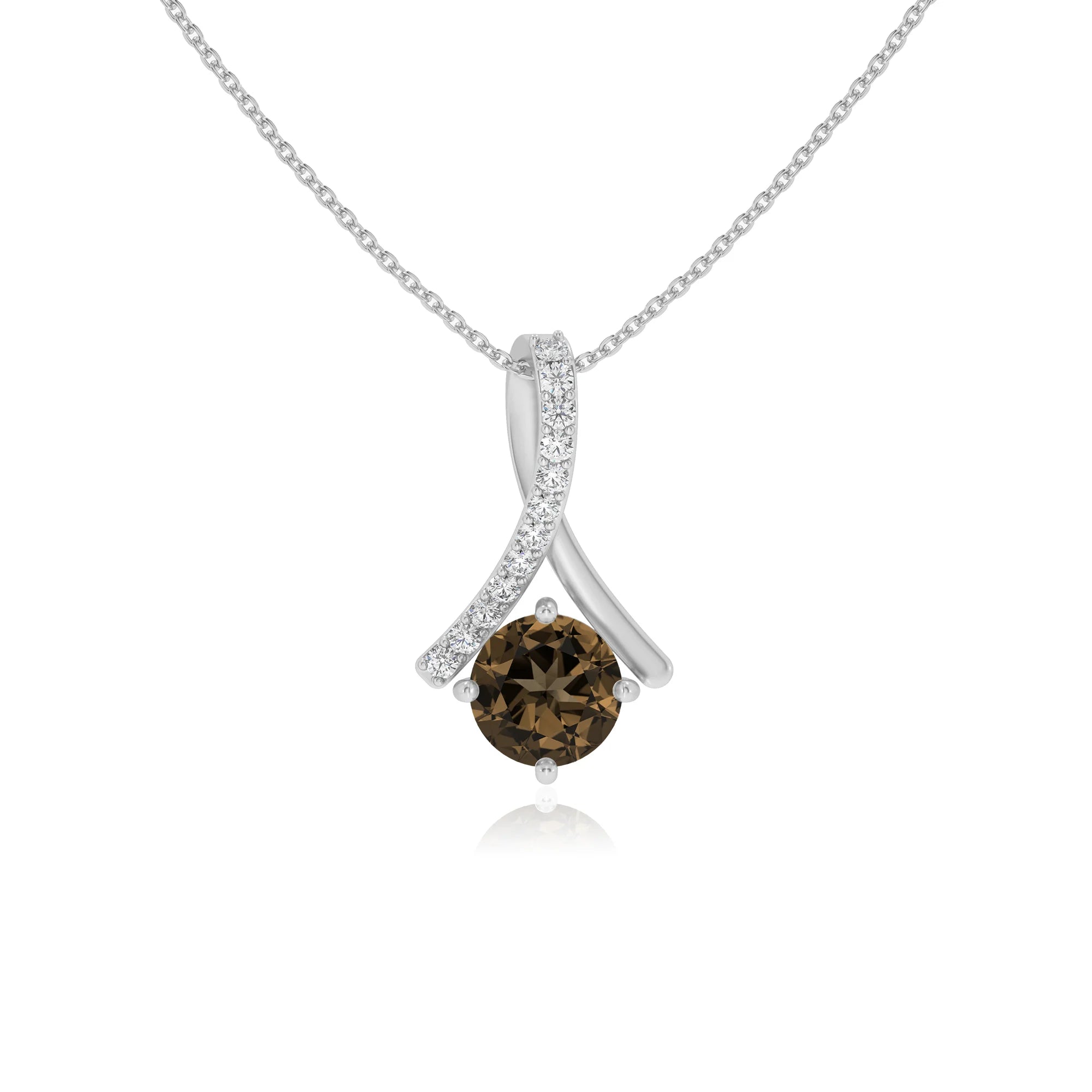 natural smoky-quartz round solitaire necklaces in white gold