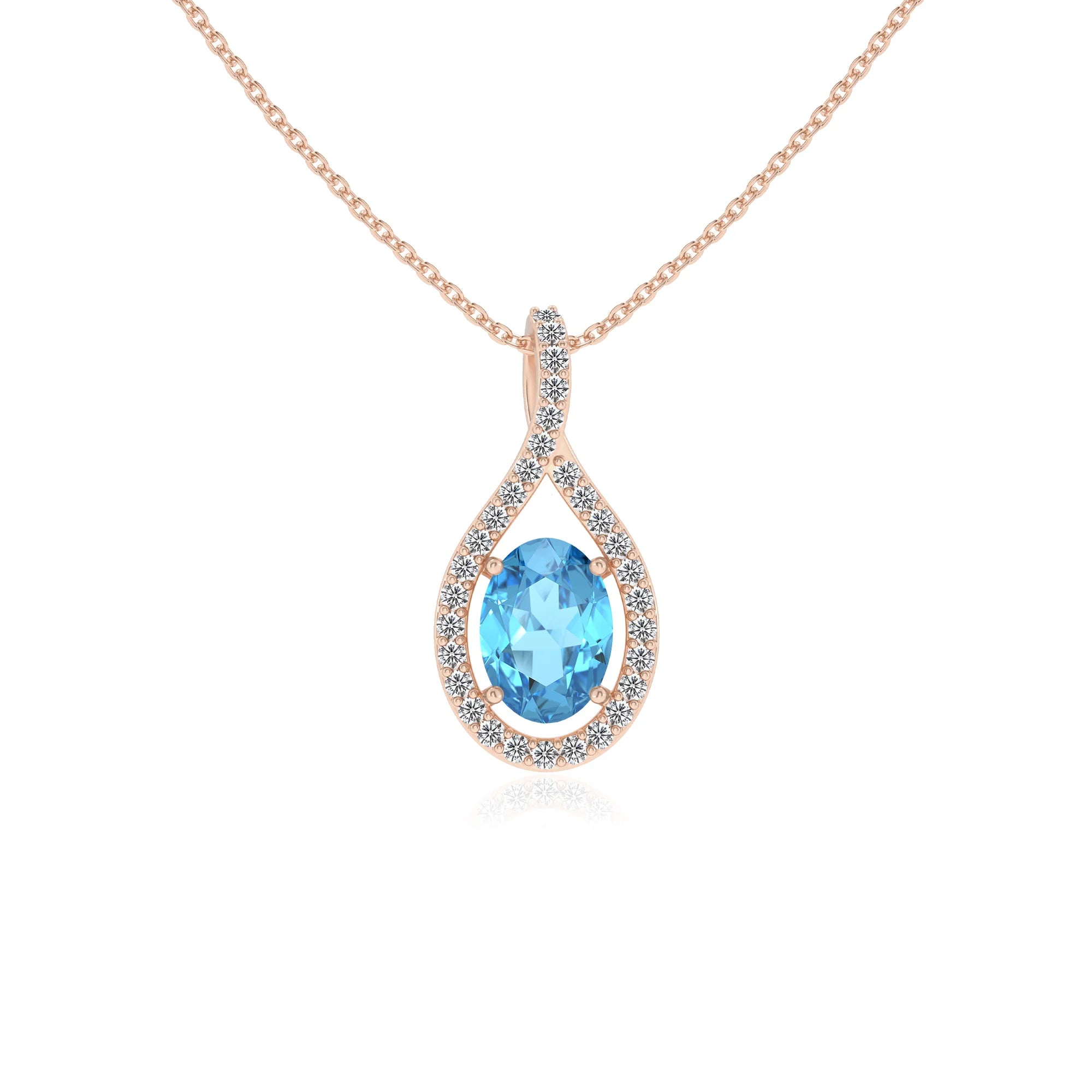 natural swiss-blue-topaz oval solitaire necklaces in rose gold