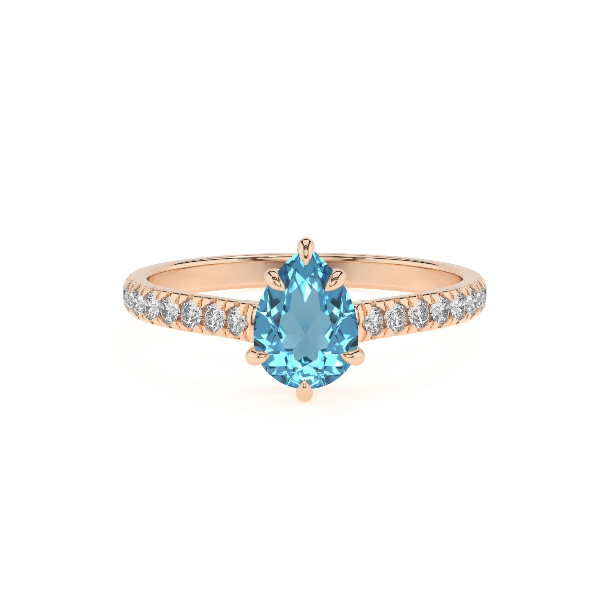 natural swiss-blue-topaz pear half eternity solitaire engagement rings in rose gold