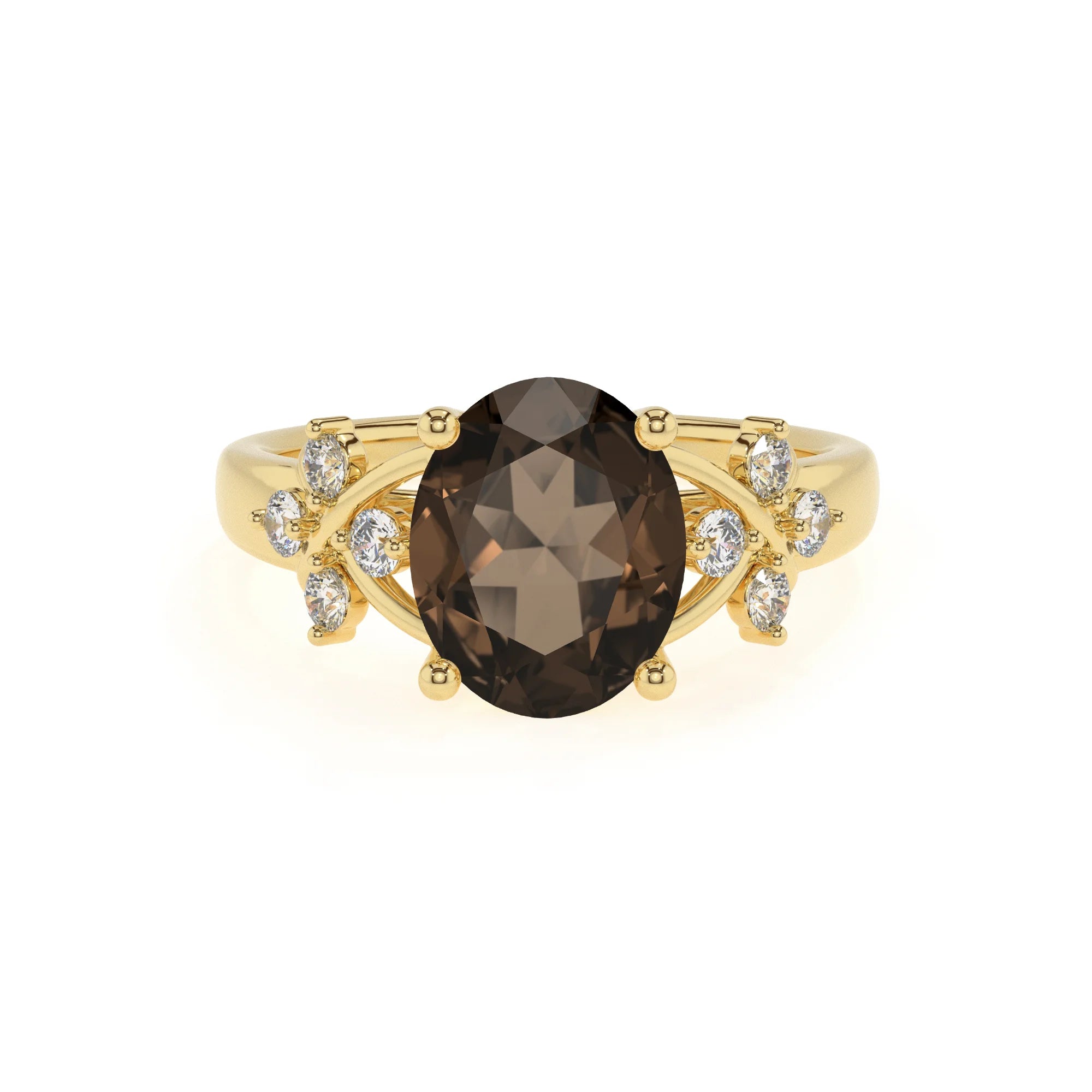 natural smoky-quartz oval solitaire rings in yellow gold
