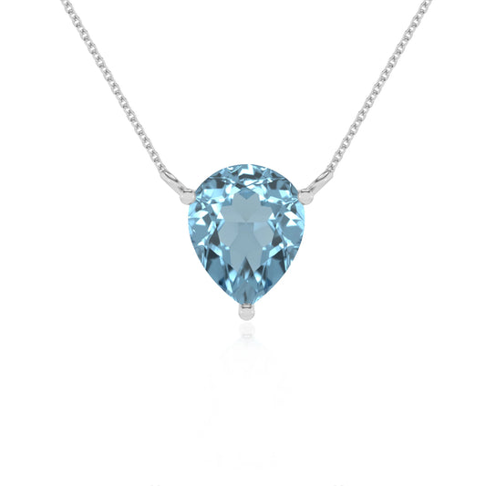 lab grown aquamarine pear solitaire necklaces in white gold